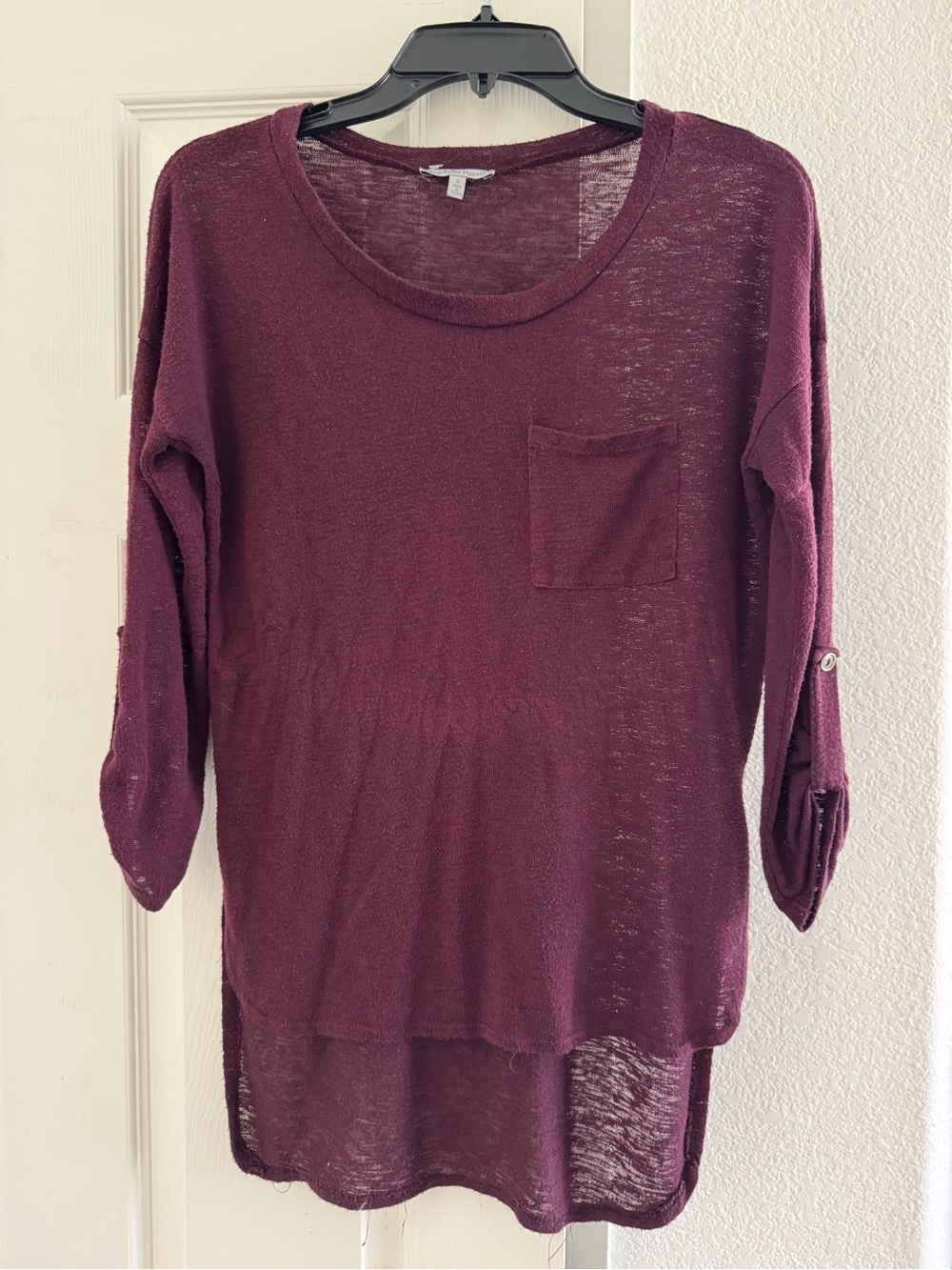 Charlotte Russe Burgundy Scoop Neck Longline Pocket Sweater